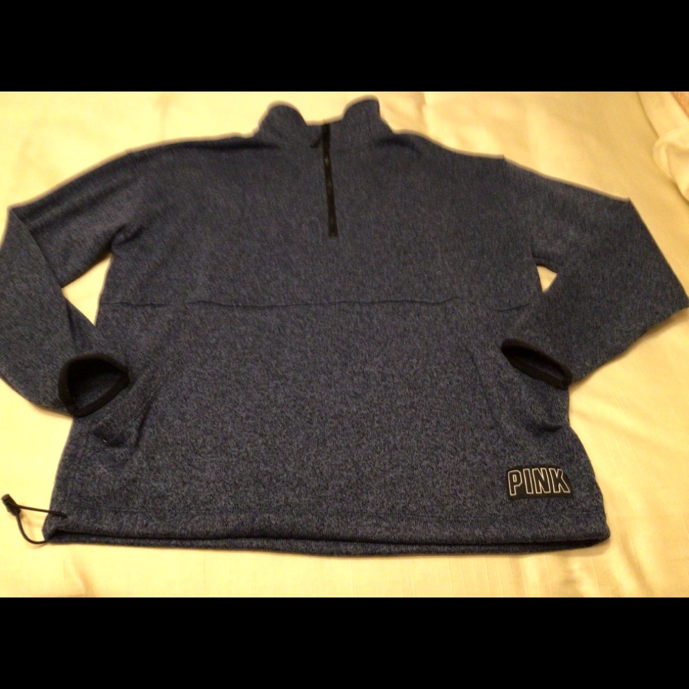 PINK Blue Tweed Mock Neck Sweatshirt sz S